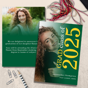 Faire-part Moderne 2 photo Jaune Vert 2024 Graduation