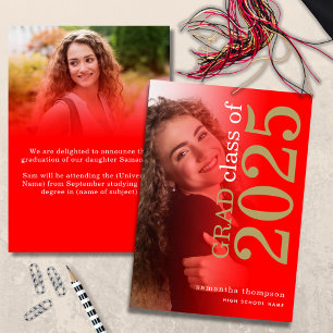 Faire-part Moderne 2 photo Red Gold 2025 Graduation