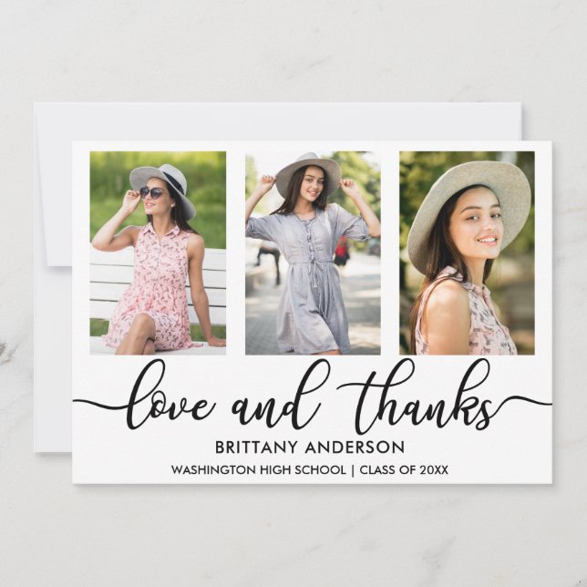 Faire-part Moderne 3 Photo Graduation Love and Thanks W (Devant)