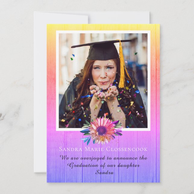 Faire-part Moderne 4 Photo Collage Diplôme Arc-en-ciel (Dos)