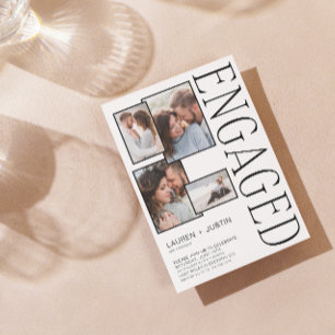Faire-part Moderne 4 Photo Collage noir blanc Fiançailles