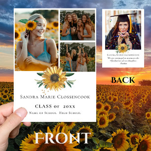 Faire-part Moderne 4 Photo Collage Tournesol graduation