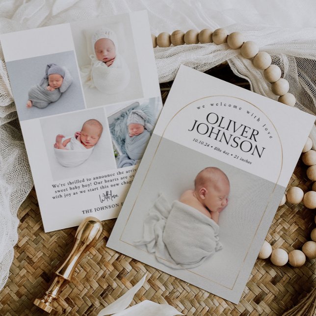 Faire-part Moderne Annonce de Naissance de Bébé à l'Arche Dor (Créateur téléchargé)