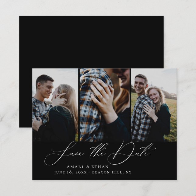 Faire-part Moderne Boho Calligraphie Multi-Photo Enregistrer  (Devant / Derrière)