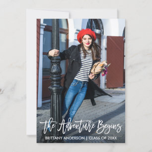 Faire-part Moderne Brush Script Graduation Aventure commence