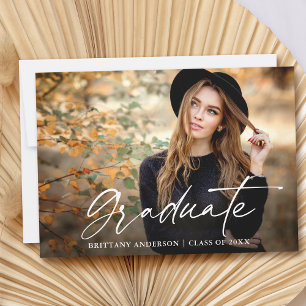 Faire-part Moderne Calligraphie Encre Script Photo Graduation