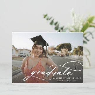 Faire-part Moderne Calligraphie Photo Graduation Horizontale