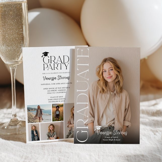 Faire-part Moderne Casual Simple Tendance 6 photos remise de  (Modern Casual Simple Trendy 6 photos graduation Announcement)