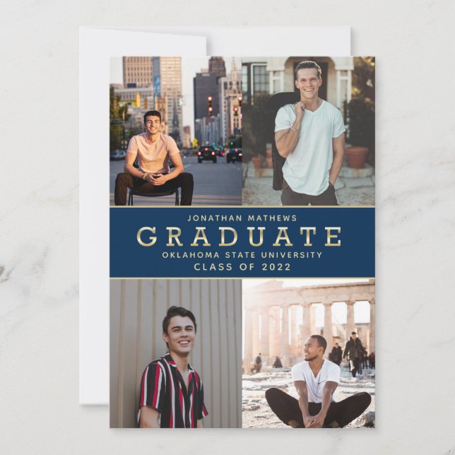 Faire-part Moderne classique Marine Bleu Gold Photo Graduatio (Devant)