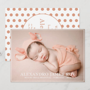 Faire-part Moderne Cute Peach Bienvenue Bonjour bébé Photo Na