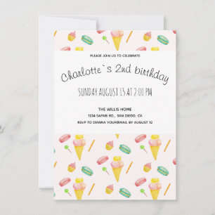 Faire-part Moderne Cute Summer Candy Party Aquarelle Motif