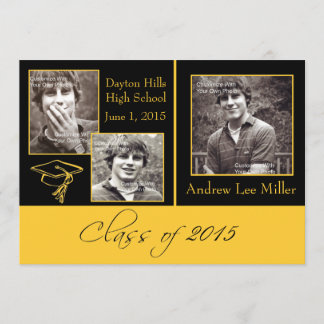 Faire-part moderne de graduation en noir et or