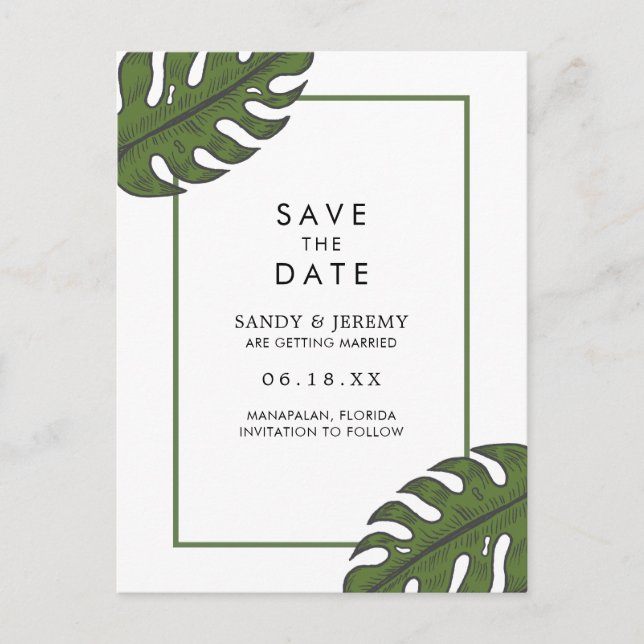 Faire-Part Moderne de Mariage aux Feuilles de Palm (Devant)