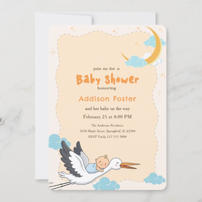 Faire-Part Moderne de Naissance de Cigogne pour Ba (Devant)