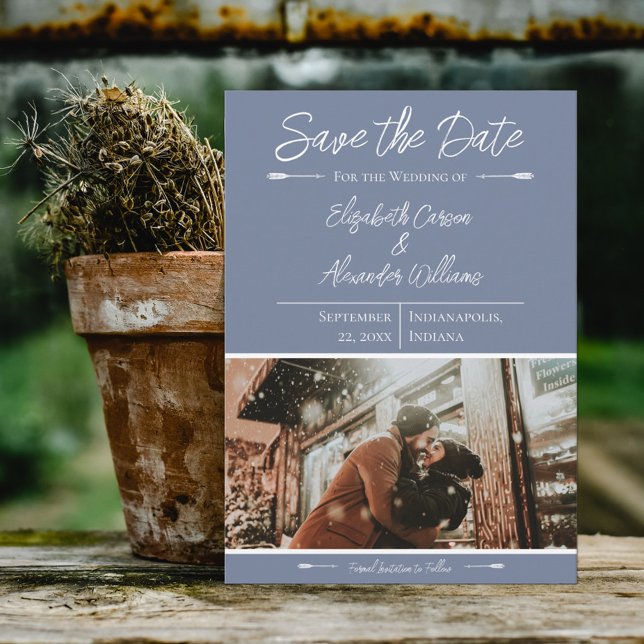 Faire-Part Moderne de Photo de Mariage | Bleu Pous (Créateur téléchargé)