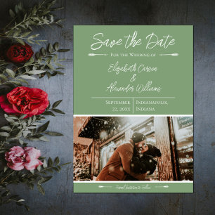 Faire-part Moderne de Photo de Mariage Vert Mous