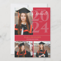 Moderne Design 3 Photo Collage Red Graduation