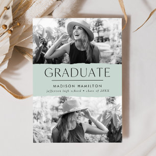 Faire-part Moderne Edge Mint Green 2 Photo Graduation