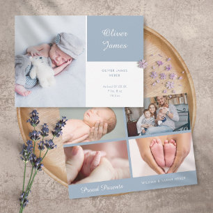 Faire-part Moderne Elegant Blue Baby Boy Script Photo Birth