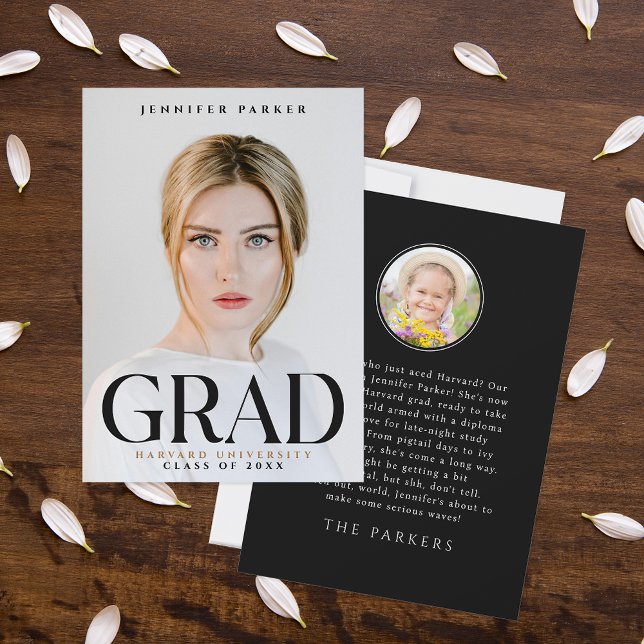 Faire-part Moderne Élégant Diplômé Photo Portrait Nom Noir (Créateur téléchargé)
