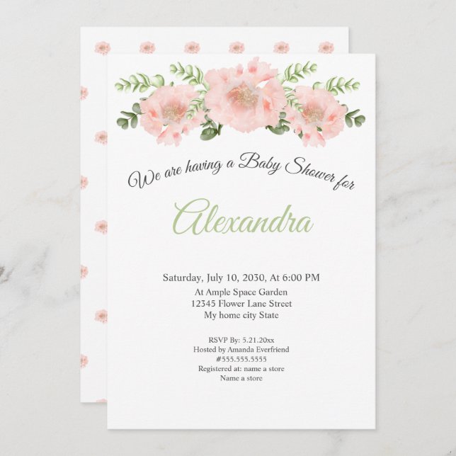 Faire-part Moderne Elegant Pink Poppy graduation florale Anno (Devant / Derrière)