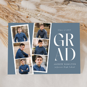 Faire-part Moderne Filmstrip Ardoise Bleu 6 Photo Graduation