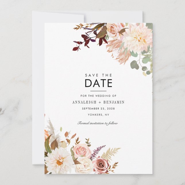 Faire-part Moderne Floral Bourgogne Eucalyptus (Devant)