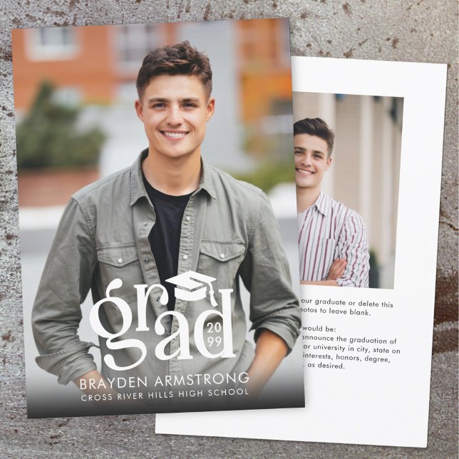 Faire-part Moderne GRAD Casquette 2 Photos Blanches (Créateur téléchargé)