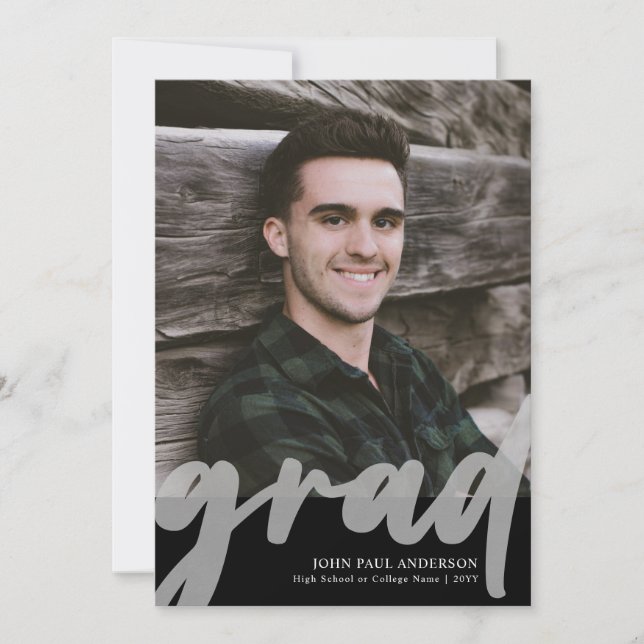 Faire-part Moderne GRAD Script Lycée 2 Photo Graduation (Devant)