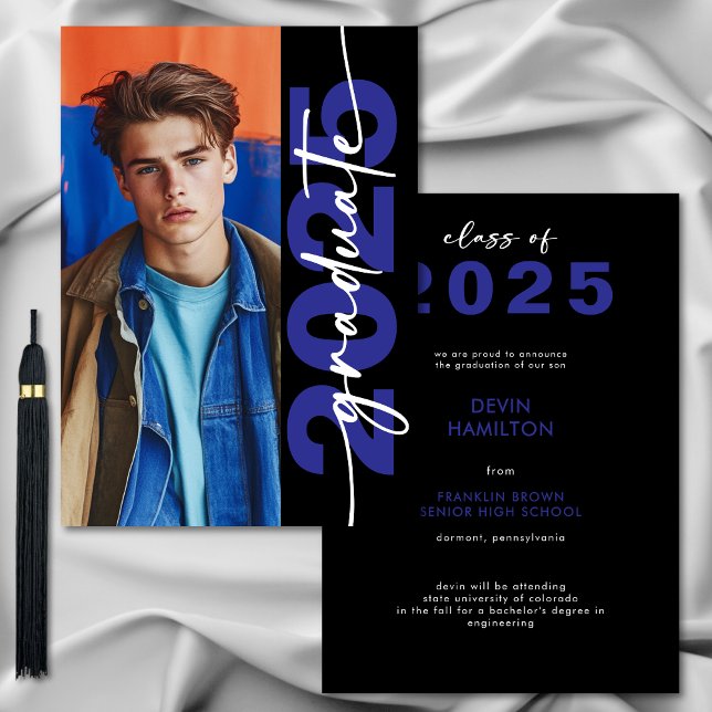 Faire-part moderne Gras Bleu Typographie (Modern Bold Blue Typography Grad Announcement)