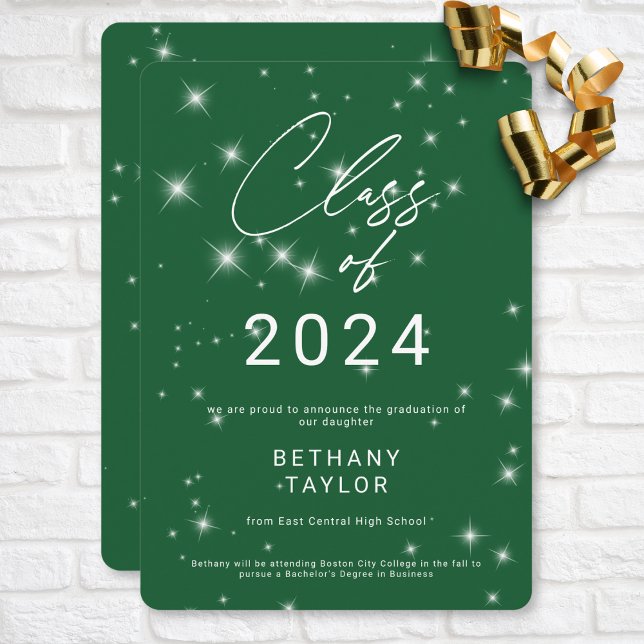 Faire-part Moderne Green & White Sparkle Graduation (Modern Green & White Sparkle Graduation Announcement)