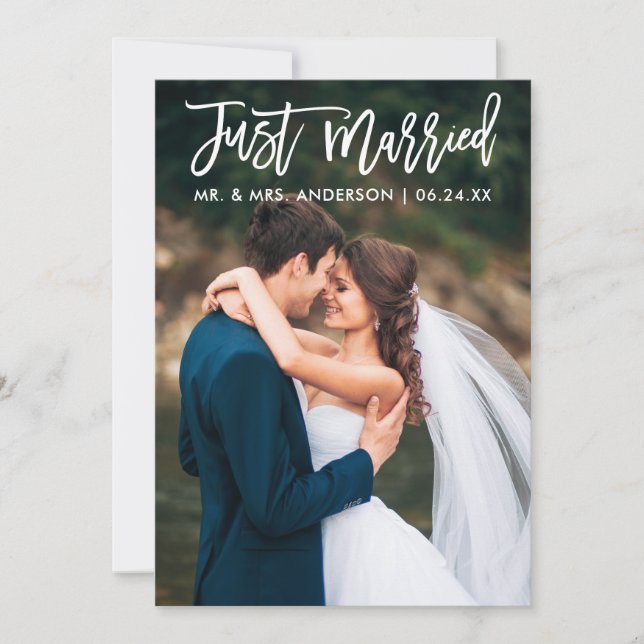 Faire-part Moderne Juste Marié Pinceau Script Mariage Photo (Devant)