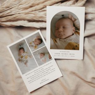 Faire-part Moderne Minimaliste 4-Photo Arche Naissance Bébé