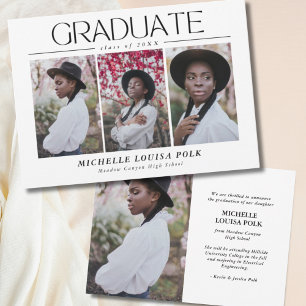 Faire-part Moderne minimaliste 4 Photo Graduation
