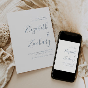 Faire-part Moderne minimaliste Dusty Blue Script Enregistrer