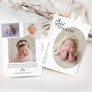Faire-part Moderne minimaliste simple photo ovale bébé naissa
