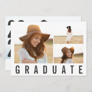 Faire-part Moderne minimum 3 graduation photo simple noir