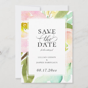 Faire-part Moderne Mint été Floral Économisez la date
