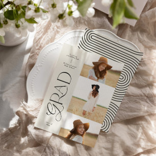 Faire-part Moderne noir blanc géométrique 3 graduation photo