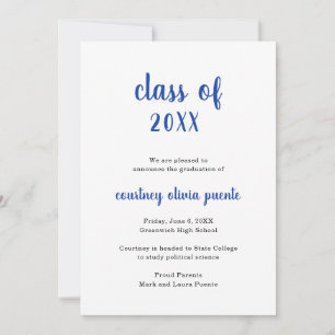 Faire-part Moderne Non Photo Simple Bleu Graduation