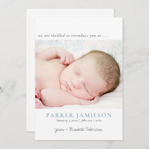Faire-part Moderne Nous sommes enchantés Baby Boy Photo Blue 