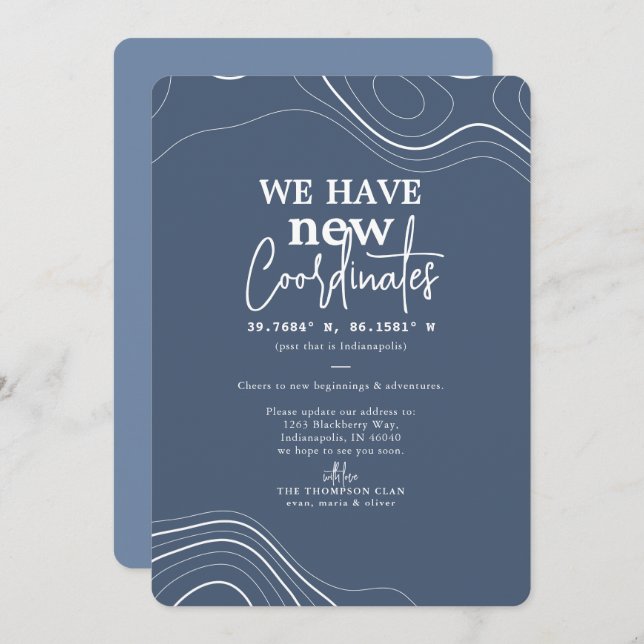 Faire-part Moderne Nouveaux coordonnées Blue Moving (Devant / Derrière)
