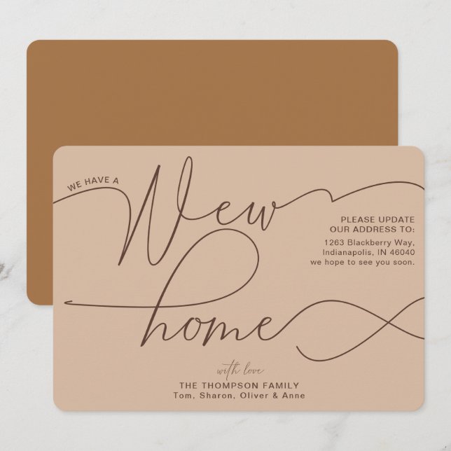 Faire-part Moderne Nouvelle Maison Calligraphie Taupe Moving (Devant / Derrière)