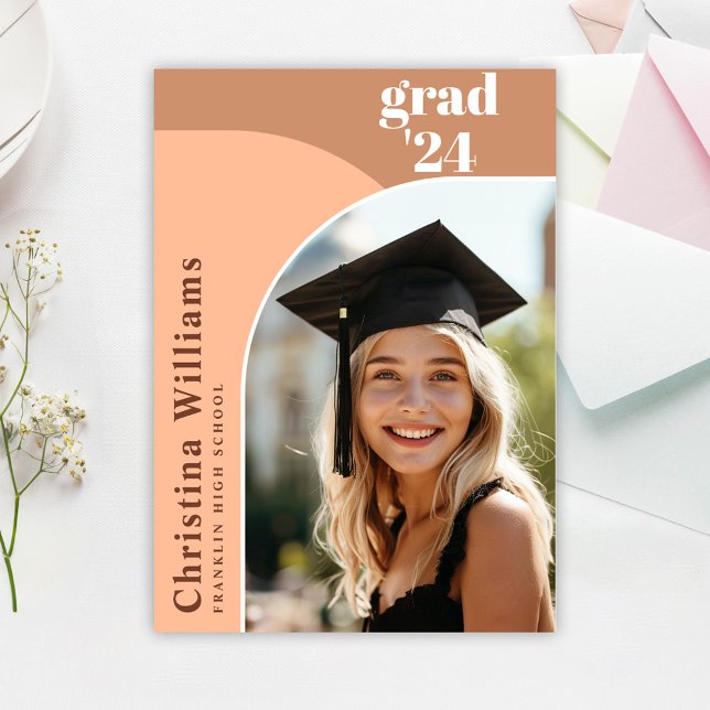 Faire-part Moderne Peach Terracotta Arch Photo Graduation (Modern Peach Terracotta Arch Photo Graduation Announcement)