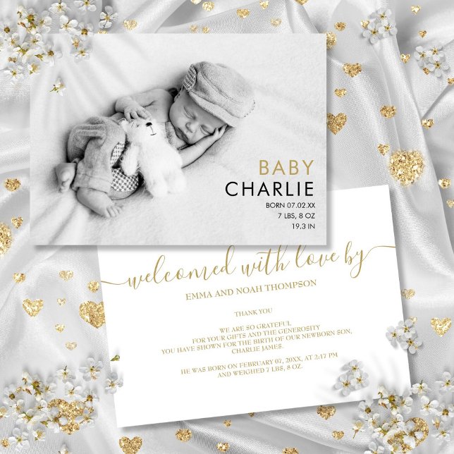 Faire-part Moderne Photo Bébé Naissance Chic Élégant (Modern Gold Baby Photo Chic Elegant Birth Announcement)