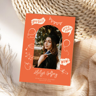 Faire-part Moderne Photo Doodle Graduation Orange