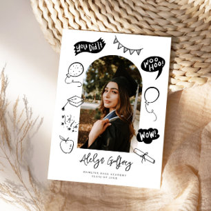 Faire-part Moderne Photo Doodle Graduation White Graduation