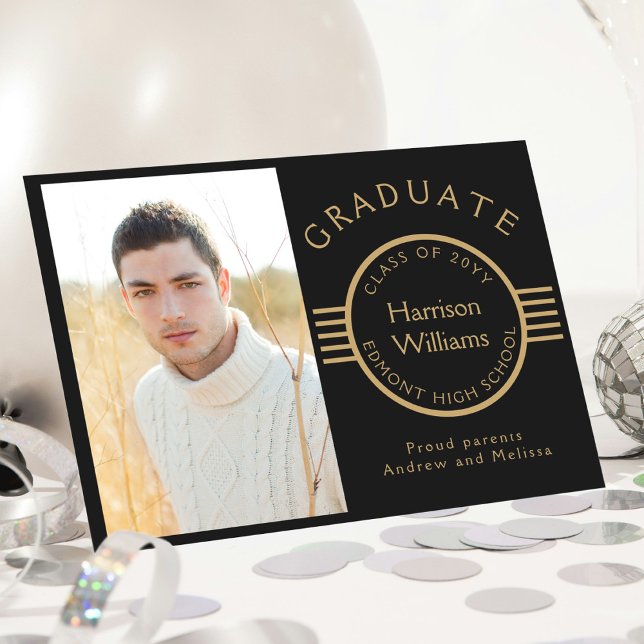 Faire-part Moderne Photo Graduate Gold Stripes Personnalisé (Créateur téléchargé)