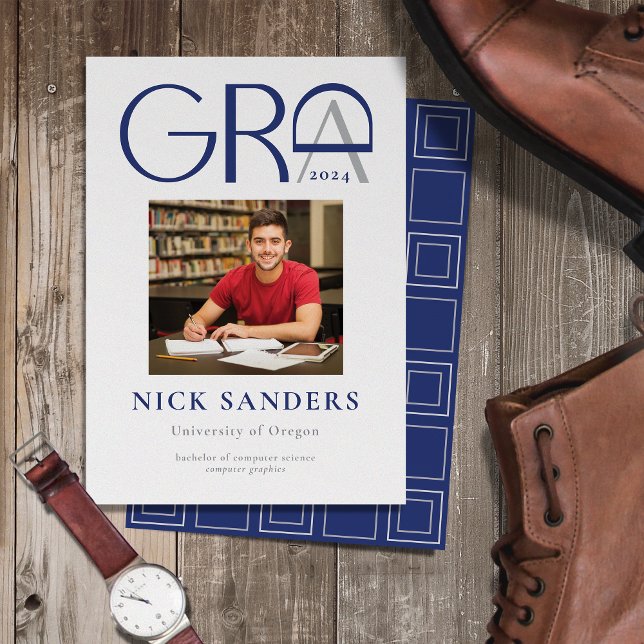 Faire-part Moderne Photo Graduation College Blue Grey (Créateur téléchargé)