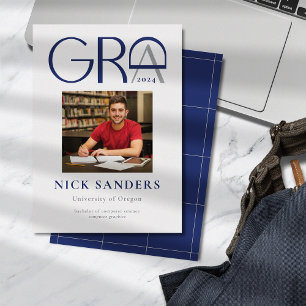 Faire-part Moderne Photo Graduation College Gris Bleu